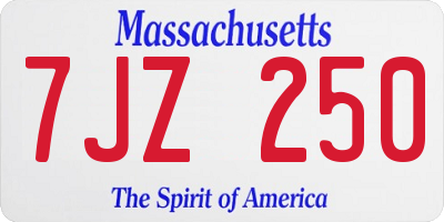 MA license plate 7JZ250