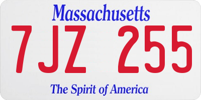 MA license plate 7JZ255