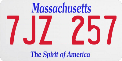 MA license plate 7JZ257