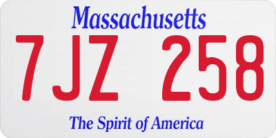 MA license plate 7JZ258