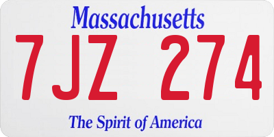 MA license plate 7JZ274