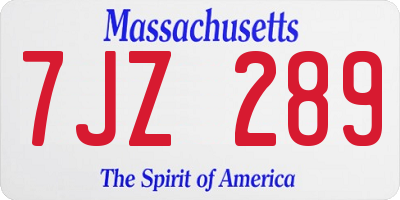 MA license plate 7JZ289