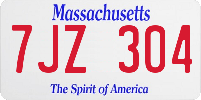MA license plate 7JZ304