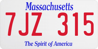 MA license plate 7JZ315