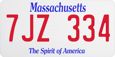 MA license plate 7JZ334