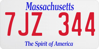 MA license plate 7JZ344