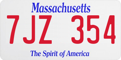 MA license plate 7JZ354