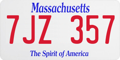 MA license plate 7JZ357