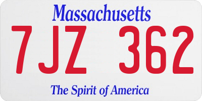 MA license plate 7JZ362
