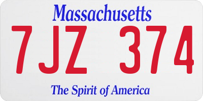 MA license plate 7JZ374
