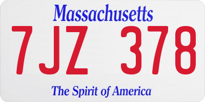 MA license plate 7JZ378