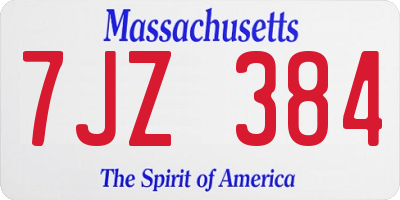 MA license plate 7JZ384