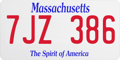 MA license plate 7JZ386