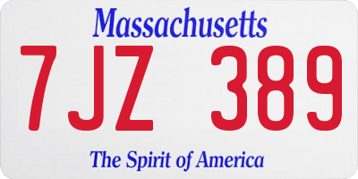 MA license plate 7JZ389