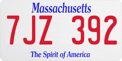 MA license plate 7JZ392