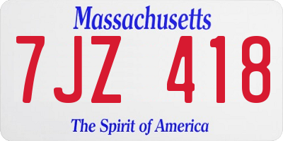 MA license plate 7JZ418