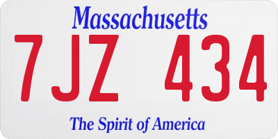 MA license plate 7JZ434