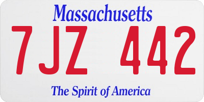 MA license plate 7JZ442