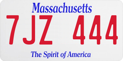 MA license plate 7JZ444