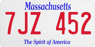 MA license plate 7JZ452