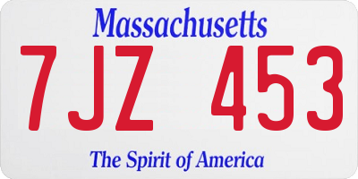MA license plate 7JZ453