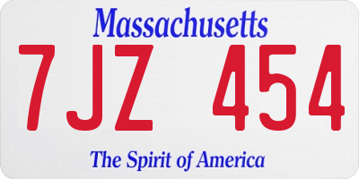 MA license plate 7JZ454