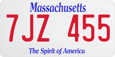 MA license plate 7JZ455