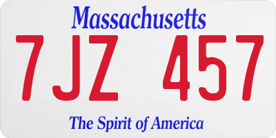 MA license plate 7JZ457