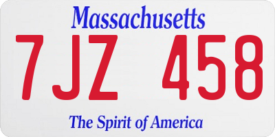 MA license plate 7JZ458