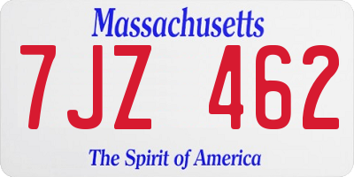MA license plate 7JZ462