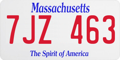 MA license plate 7JZ463