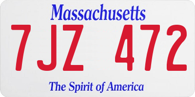 MA license plate 7JZ472