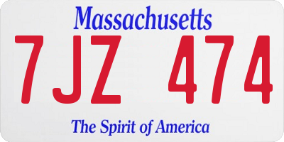 MA license plate 7JZ474