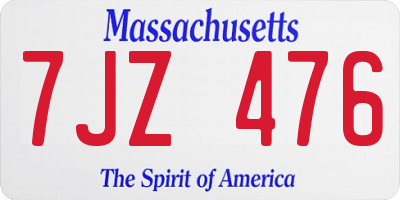 MA license plate 7JZ476
