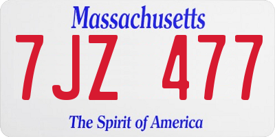MA license plate 7JZ477
