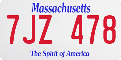 MA license plate 7JZ478