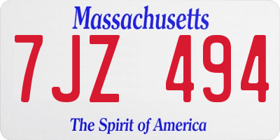 MA license plate 7JZ494