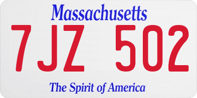 MA license plate 7JZ502