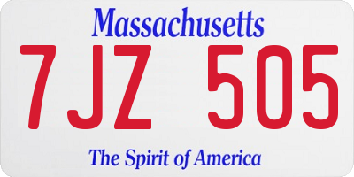 MA license plate 7JZ505