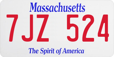 MA license plate 7JZ524