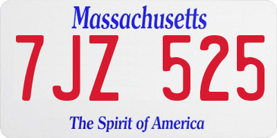 MA license plate 7JZ525