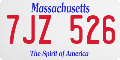 MA license plate 7JZ526