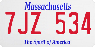 MA license plate 7JZ534