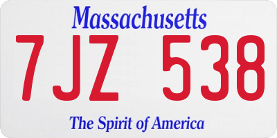 MA license plate 7JZ538