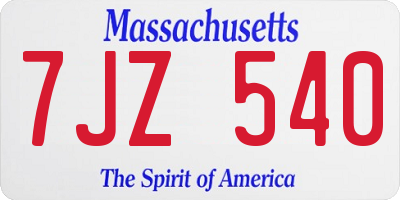 MA license plate 7JZ540