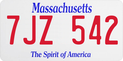 MA license plate 7JZ542
