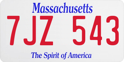 MA license plate 7JZ543