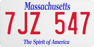 MA license plate 7JZ547