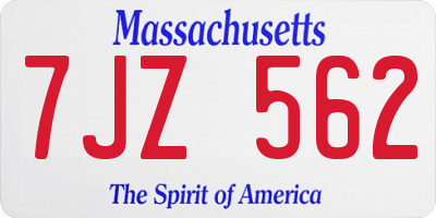 MA license plate 7JZ562