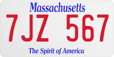 MA license plate 7JZ567